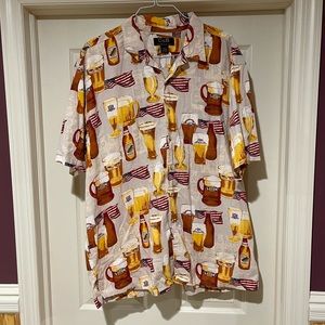 Mens Croft & Barrow Sport Beer Shirt American Flag Short Sleeve Button XL T